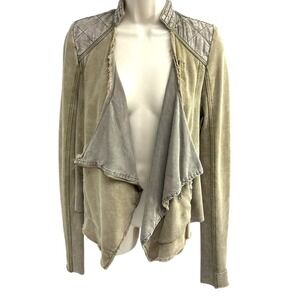 Free People Draped Moto Jacket Quilted Shoulders Asym Zip Olive Womens S